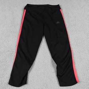 ADIDAS Running Climacool Capri Leggings Womens Small Black Pink Strip Drawstring